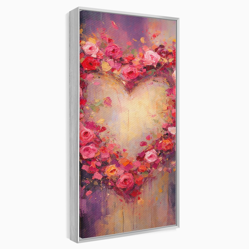 Tablou Canvas Premium, LuxCanva® E1070, Cand Iubirea Infloreste, Dragoste, Inima, Trandafiri, Puls, Dragoste, Flori, Gradina, Eden, Petale, Suflet, Rosu, Roz, Emotie, Living, Dormitor