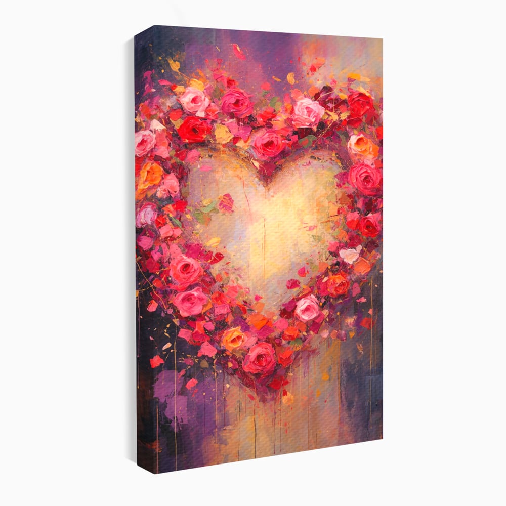 Tablou Canvas Premium, LuxCanva® E1070, Cand Iubirea Infloreste, Dragoste, Inima, Trandafiri, Puls, Dragoste, Flori, Gradina, Eden, Petale, Suflet, Rosu, Roz, Emotie, Living, Dormitor