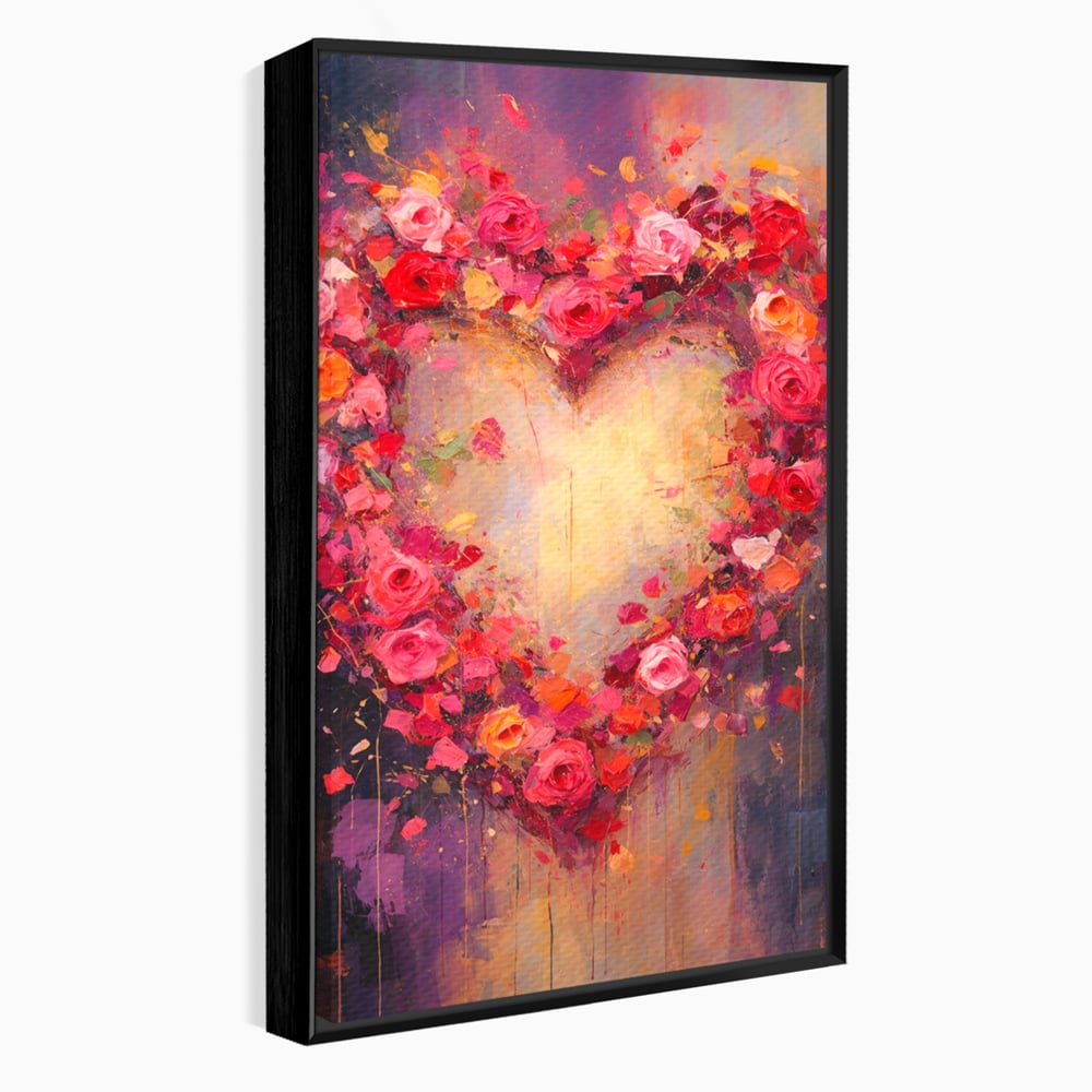 Tablou Canvas Premium, LuxCanva® E1070, Cand Iubirea Infloreste, Dragoste, Inima, Trandafiri, Puls, Dragoste, Flori, Gradina, Eden, Petale, Suflet, Rosu, Roz, Emotie, Living, Dormitor