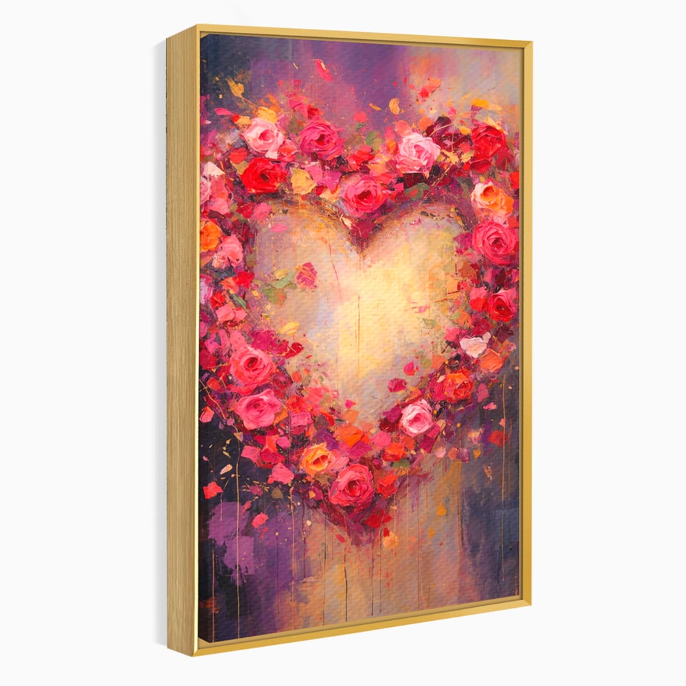 Tablou Canvas Premium, LuxCanva® E1070, Cand Iubirea Infloreste, Dragoste, Inima, Trandafiri, Puls, Dragoste, Flori, Gradina, Eden, Petale, Suflet, Rosu, Roz, Emotie, Living, Dormitor