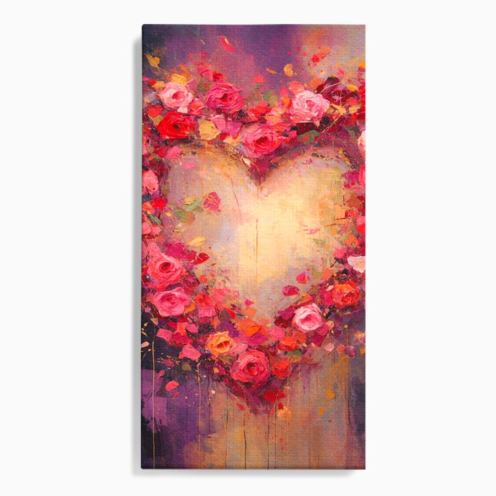 Tablou Canvas Premium, LuxCanva® E1070, Cand Iubirea Infloreste, Dragoste, Inima, Trandafiri, Puls, Dragoste, Flori, Gradina, Eden, Petale, Suflet, Rosu, Roz, Emotie, Living, Dormitor