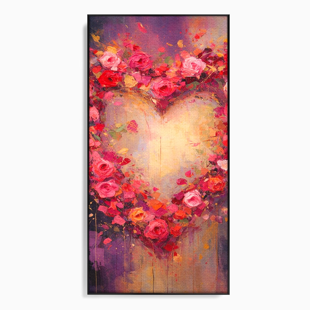 Tablou Canvas Premium, LuxCanva® E1070, Cand Iubirea Infloreste, Dragoste, Inima, Trandafiri, Puls, Dragoste, Flori, Gradina, Eden, Petale, Suflet, Rosu, Roz, Emotie, Living, Dormitor