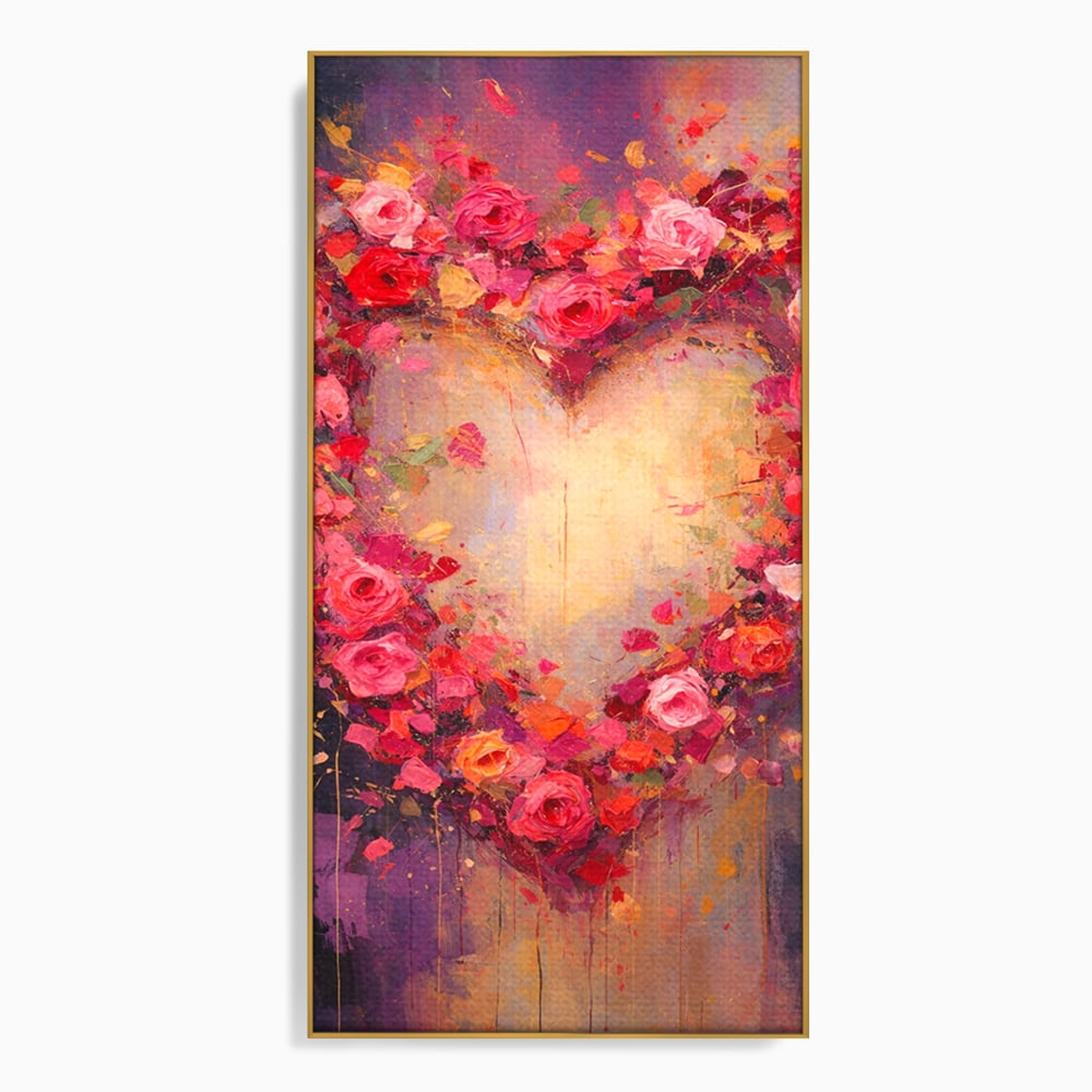 Tablou Canvas Premium, LuxCanva® E1070, Cand Iubirea Infloreste, Dragoste, Inima, Trandafiri, Puls, Dragoste, Flori, Gradina, Eden, Petale, Suflet, Rosu, Roz, Emotie, Living, Dormitor