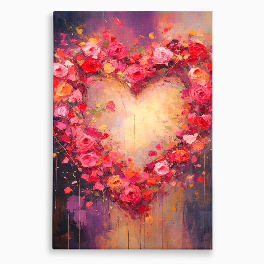 Tablou Canvas Premium, LuxCanva® E1070, Cand Iubirea Infloreste, Dragoste, Inima, Trandafiri, Puls, Dragoste, Flori, Gradina, Eden, Petale, Suflet, Rosu, Roz, Emotie, Living, Dormitor