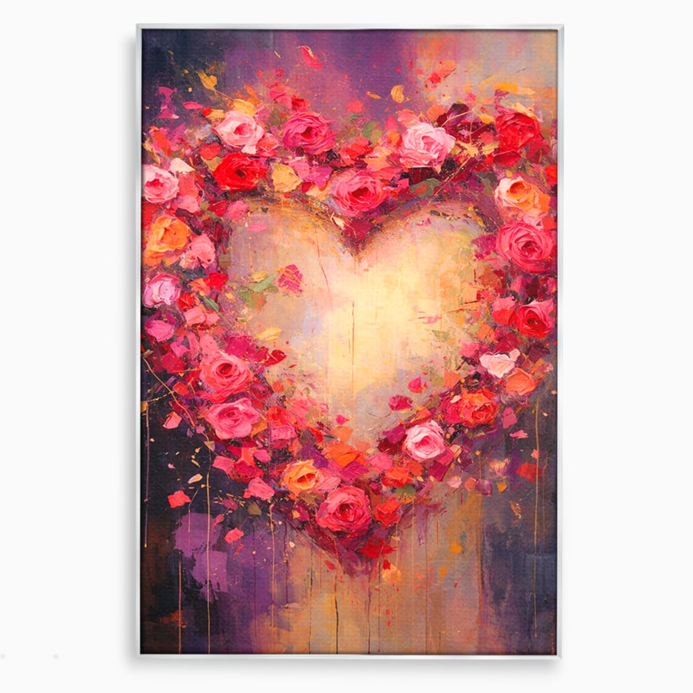 Tablou Canvas Premium, LuxCanva® E1070, Cand Iubirea Infloreste, Dragoste, Inima, Trandafiri, Puls, Dragoste, Flori, Gradina, Eden, Petale, Suflet, Rosu, Roz, Emotie, Living, Dormitor