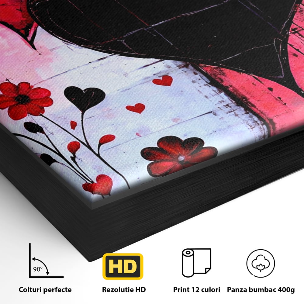 Tablou Canvas Premium, LuxCanva® E1071, Cand Inimile Vorbesc, Dragoste, Inima, Alb, Rosu, Flori, Aniversare, Cadou, Emotie, Armonie, Contraste, Impletit, Poveste, Living, Dormitor