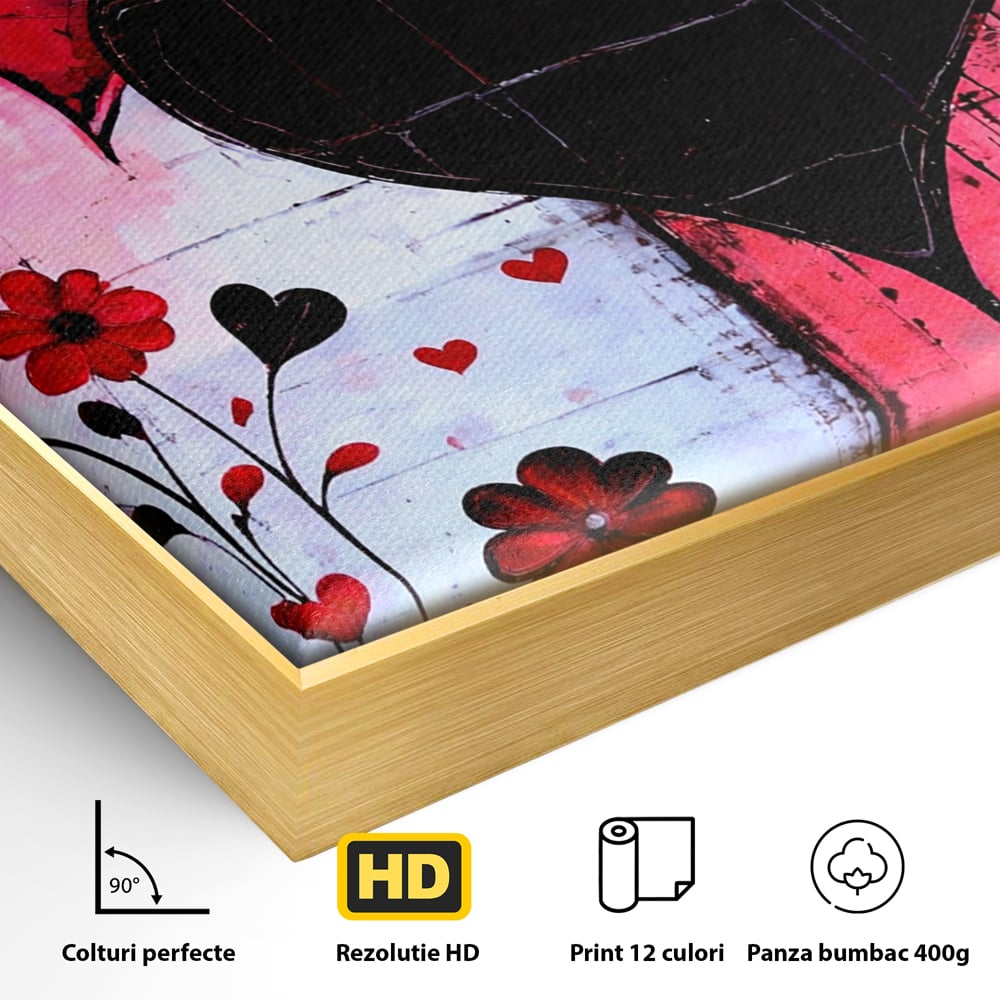 Tablou Canvas Premium, LuxCanva® E1071, Cand Inimile Vorbesc, Dragoste, Inima, Alb, Rosu, Flori, Aniversare, Cadou, Emotie, Armonie, Contraste, Impletit, Poveste, Living, Dormitor