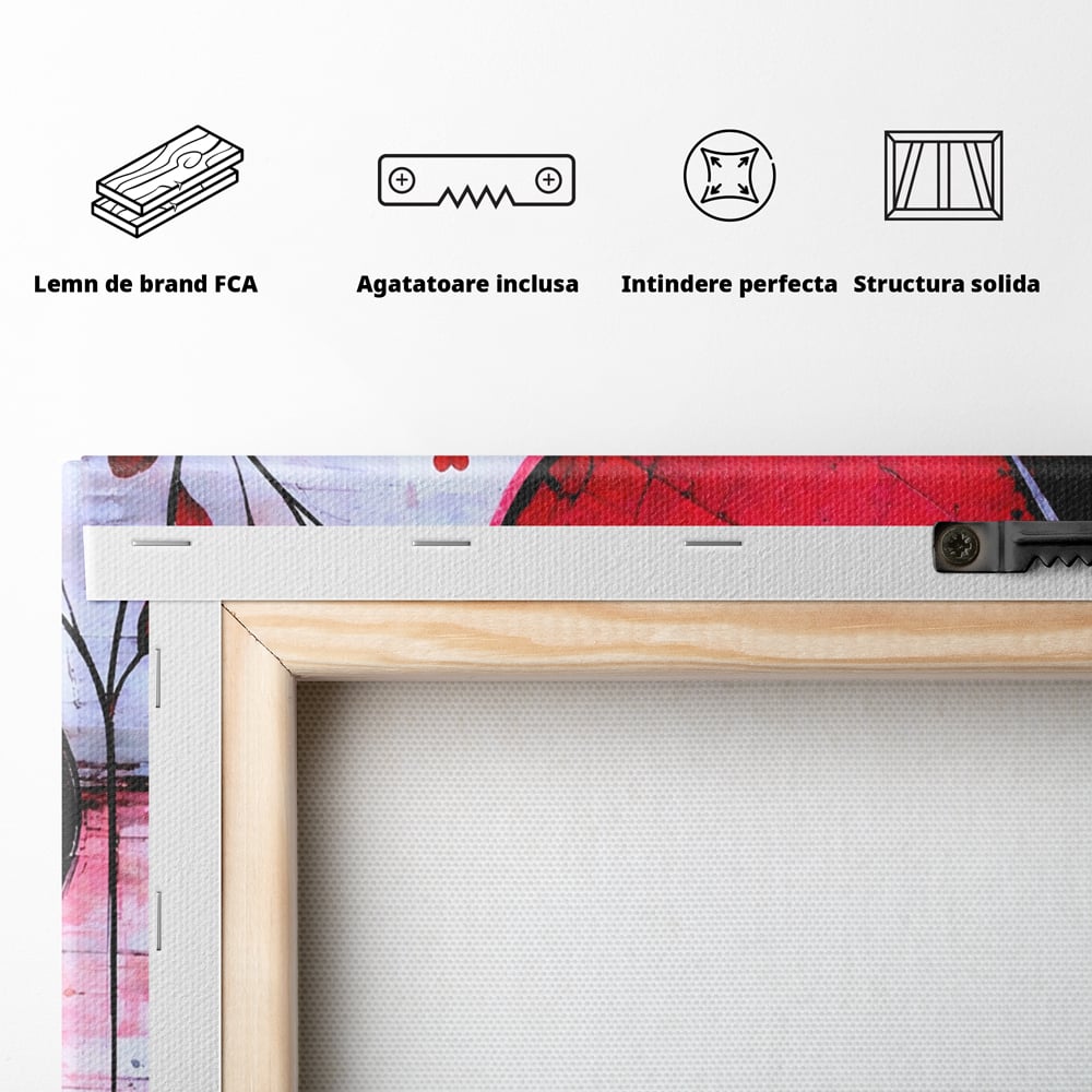 Tablou Canvas Premium, LuxCanva® E1071, Cand Inimile Vorbesc, Dragoste, Inima, Alb, Rosu, Flori, Aniversare, Cadou, Emotie, Armonie, Contraste, Impletit, Poveste, Living, Dormitor