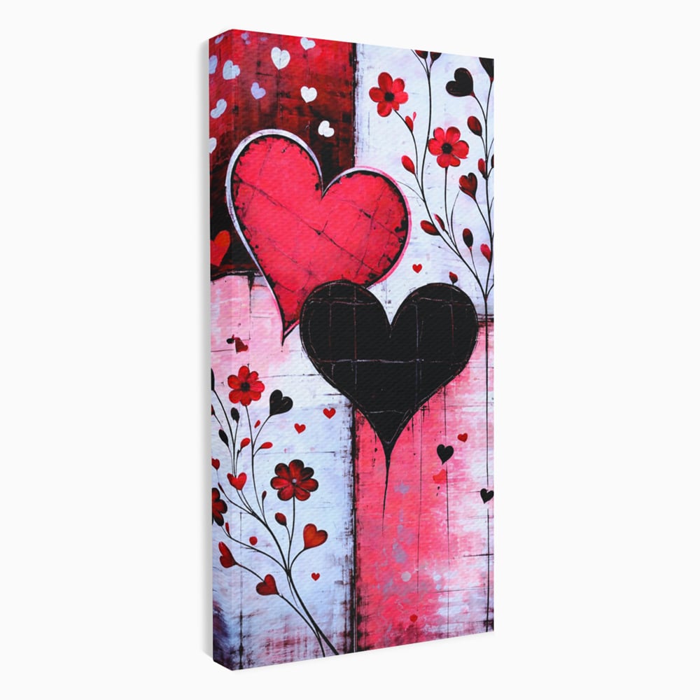 Tablou Canvas Premium, LuxCanva® E1071, Cand Inimile Vorbesc, Dragoste, Inima, Alb, Rosu, Flori, Aniversare, Cadou, Emotie, Armonie, Contraste, Impletit, Poveste, Living, Dormitor