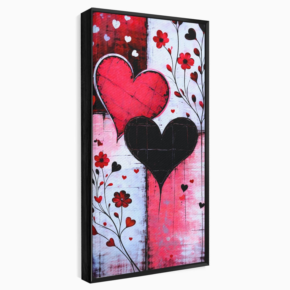 Tablou Canvas Premium, LuxCanva® E1071, Cand Inimile Vorbesc, Dragoste, Inima, Alb, Rosu, Flori, Aniversare, Cadou, Emotie, Armonie, Contraste, Impletit, Poveste, Living, Dormitor