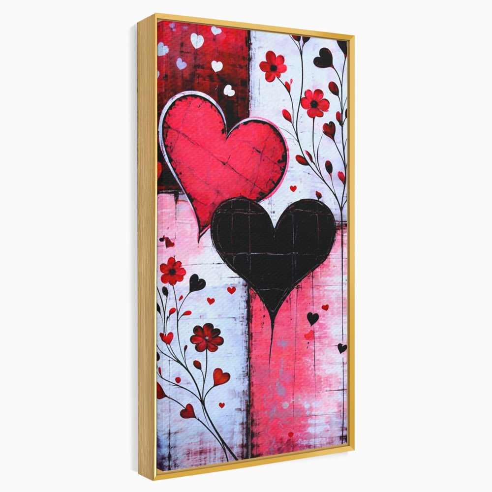 Tablou Canvas Premium, LuxCanva® E1071, Cand Inimile Vorbesc, Dragoste, Inima, Alb, Rosu, Flori, Aniversare, Cadou, Emotie, Armonie, Contraste, Impletit, Poveste, Living, Dormitor