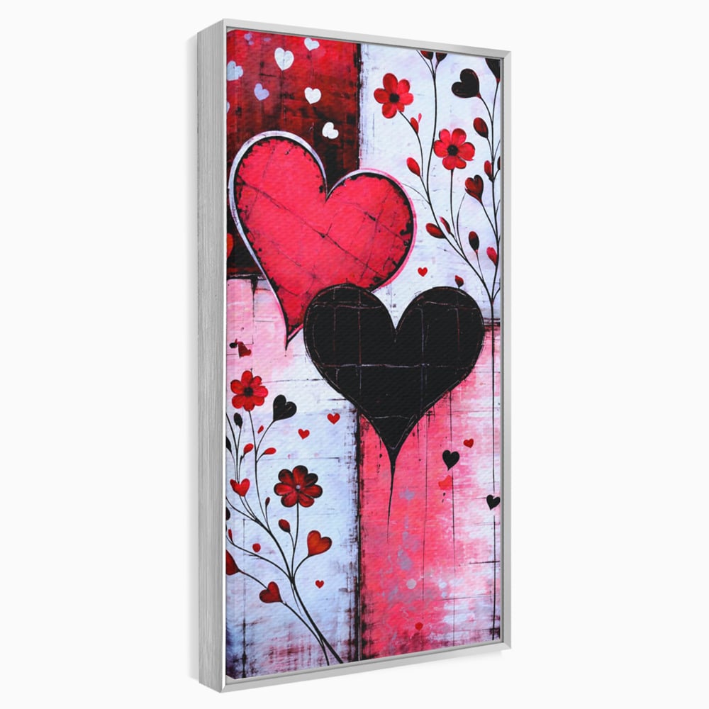 Tablou Canvas Premium, LuxCanva® E1071, Cand Inimile Vorbesc, Dragoste, Inima, Alb, Rosu, Flori, Aniversare, Cadou, Emotie, Armonie, Contraste, Impletit, Poveste, Living, Dormitor