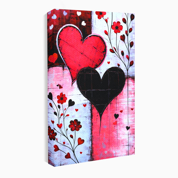 Tablou Canvas Premium, LuxCanva® E1071, Cand Inimile Vorbesc, Dragoste, Inima, Alb, Rosu, Flori, Aniversare, Cadou, Emotie, Armonie, Contraste, Impletit, Poveste, Living, Dormitor