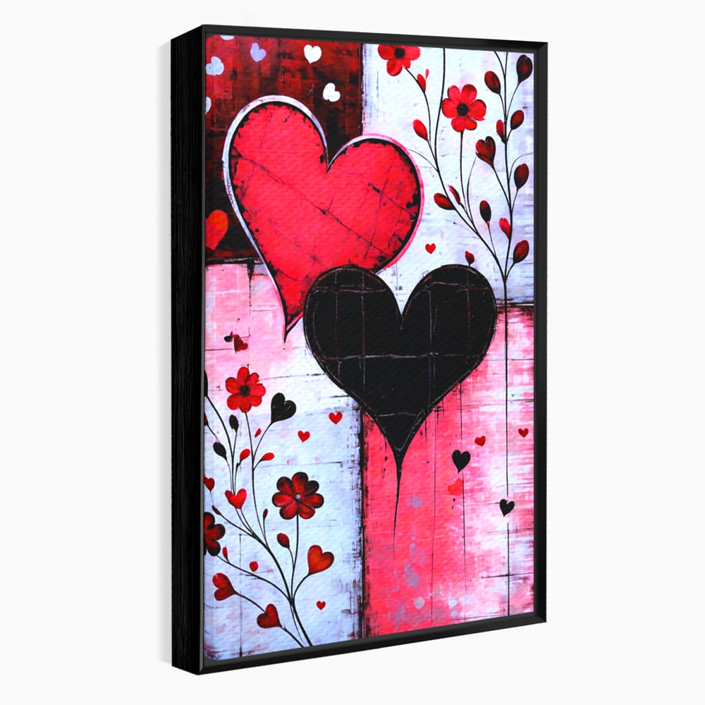 Tablou Canvas Premium, LuxCanva® E1071, Cand Inimile Vorbesc, Dragoste, Inima, Alb, Rosu, Flori, Aniversare, Cadou, Emotie, Armonie, Contraste, Impletit, Poveste, Living, Dormitor