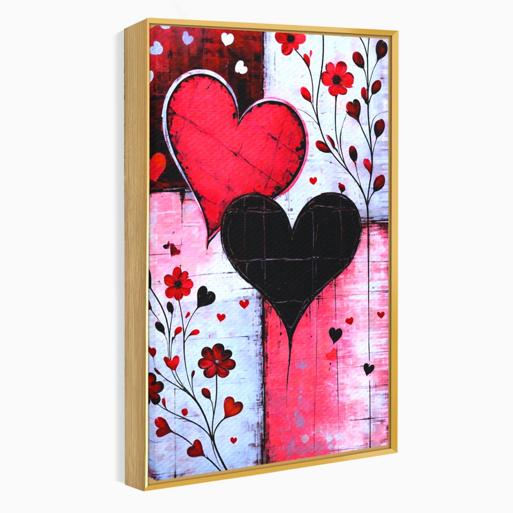 Tablou Canvas Premium, LuxCanva® E1071, Cand Inimile Vorbesc, Dragoste, Inima, Alb, Rosu, Flori, Aniversare, Cadou, Emotie, Armonie, Contraste, Impletit, Poveste, Living, Dormitor