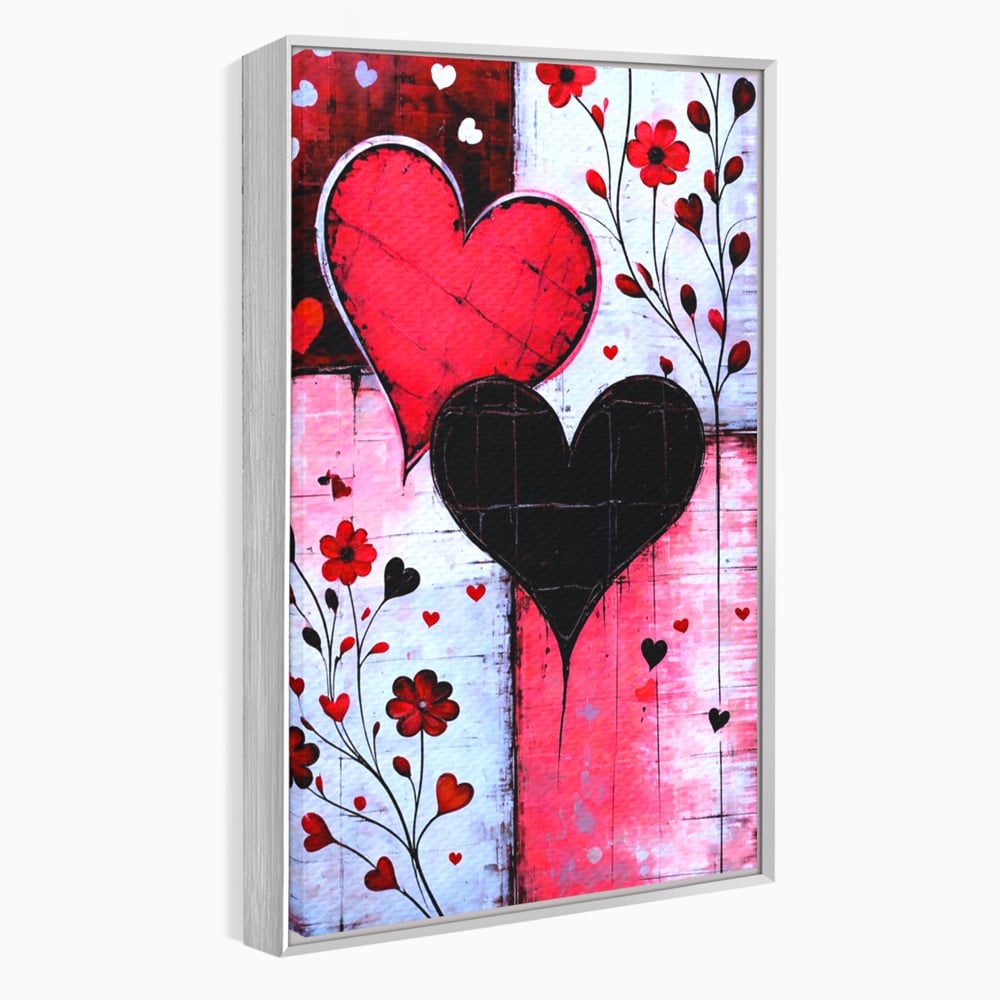 Tablou Canvas Premium, LuxCanva® E1071, Cand Inimile Vorbesc, Dragoste, Inima, Alb, Rosu, Flori, Aniversare, Cadou, Emotie, Armonie, Contraste, Impletit, Poveste, Living, Dormitor