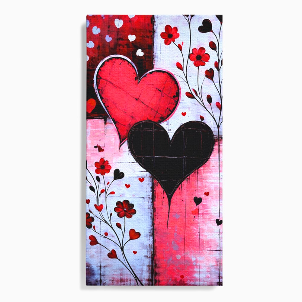 Tablou Canvas Premium, LuxCanva® E1071, Cand Inimile Vorbesc, Dragoste, Inima, Alb, Rosu, Flori, Aniversare, Cadou, Emotie, Armonie, Contraste, Impletit, Poveste, Living, Dormitor