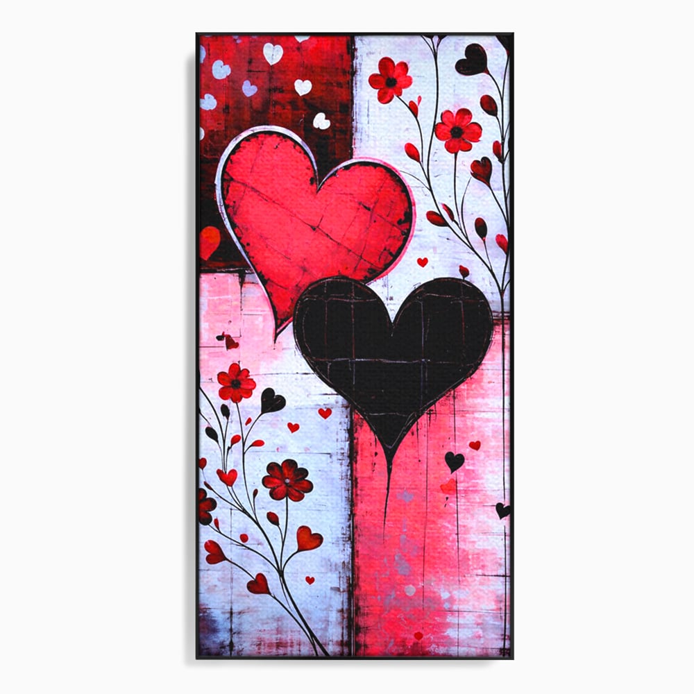 Tablou Canvas Premium, LuxCanva® E1071, Cand Inimile Vorbesc, Dragoste, Inima, Alb, Rosu, Flori, Aniversare, Cadou, Emotie, Armonie, Contraste, Impletit, Poveste, Living, Dormitor