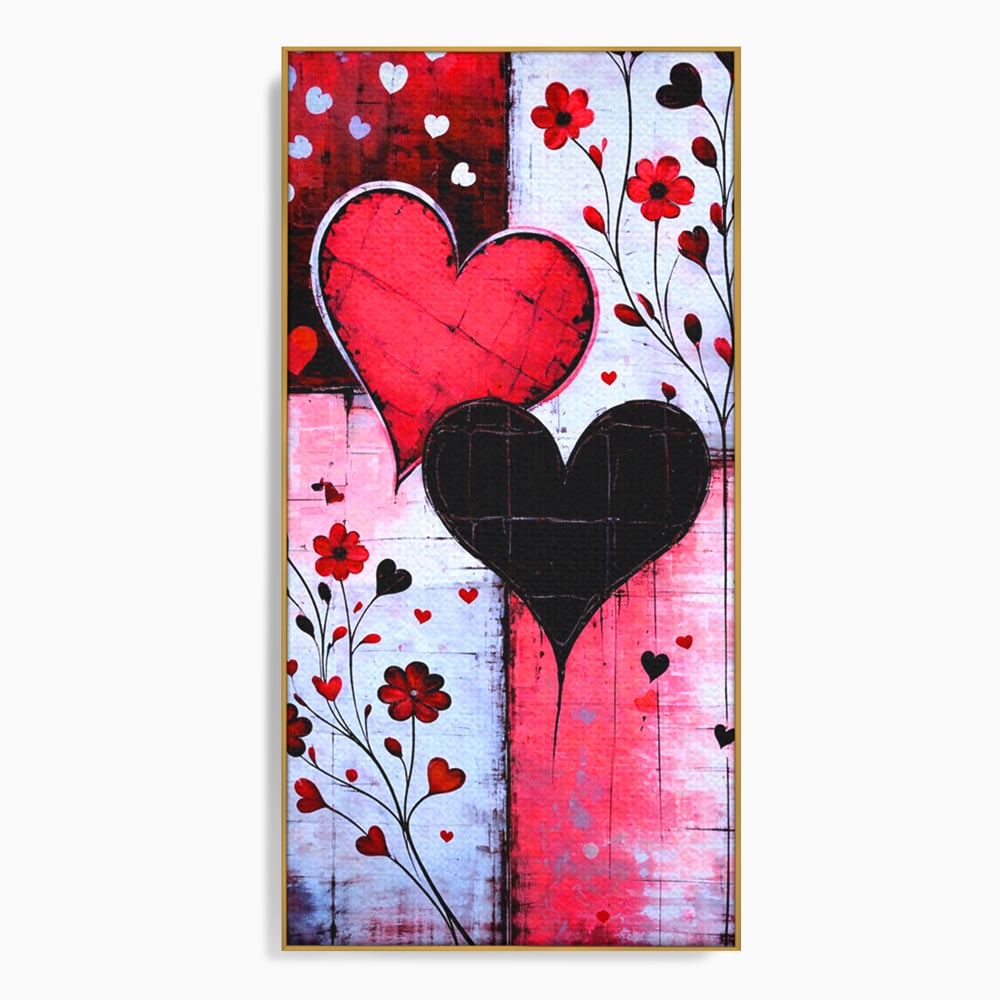 Tablou Canvas Premium, LuxCanva® E1071, Cand Inimile Vorbesc, Dragoste, Inima, Alb, Rosu, Flori, Aniversare, Cadou, Emotie, Armonie, Contraste, Impletit, Poveste, Living, Dormitor