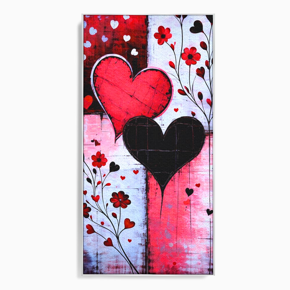 Tablou Canvas Premium, LuxCanva® E1071, Cand Inimile Vorbesc, Dragoste, Inima, Alb, Rosu, Flori, Aniversare, Cadou, Emotie, Armonie, Contraste, Impletit, Poveste, Living, Dormitor