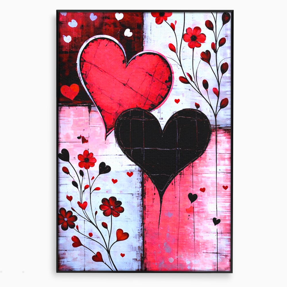 Tablou Canvas Premium, LuxCanva® E1071, Cand Inimile Vorbesc, Dragoste, Inima, Alb, Rosu, Flori, Aniversare, Cadou, Emotie, Armonie, Contraste, Impletit, Poveste, Living, Dormitor