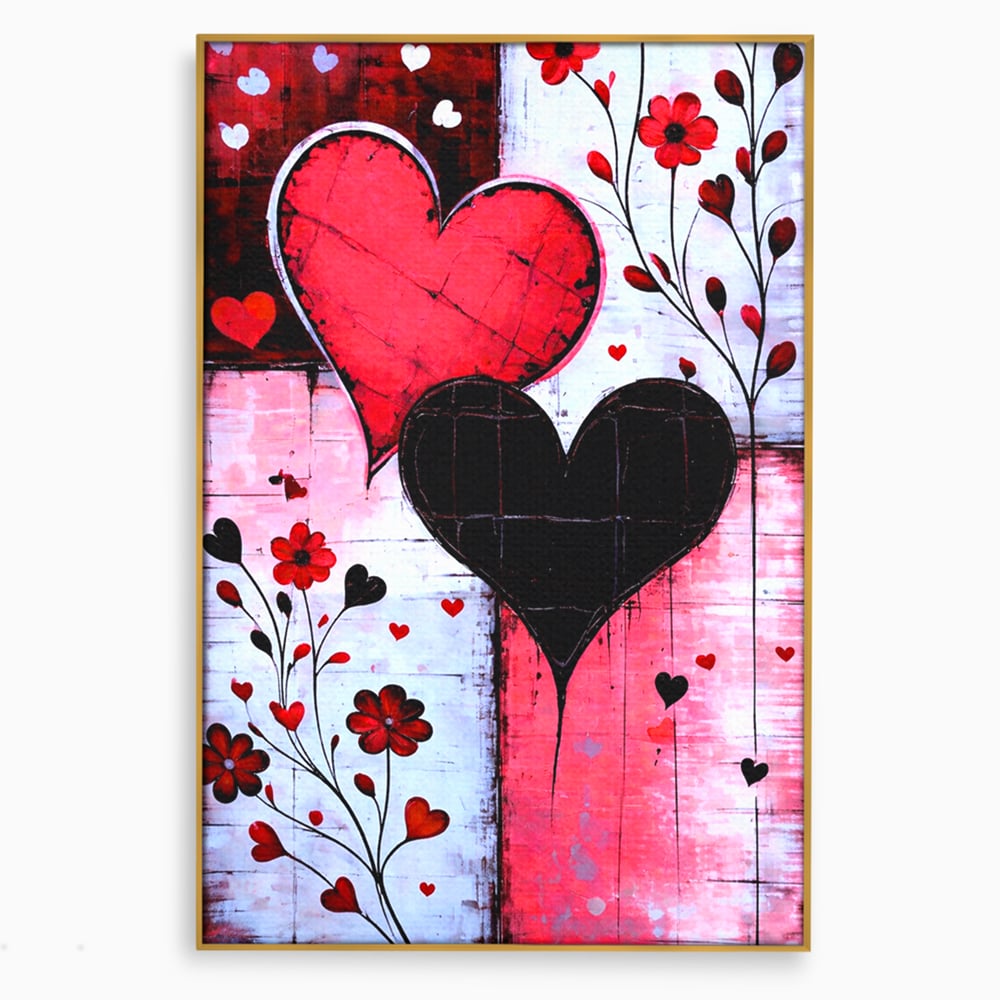 Tablou Canvas Premium, LuxCanva® E1071, Cand Inimile Vorbesc, Dragoste, Inima, Alb, Rosu, Flori, Aniversare, Cadou, Emotie, Armonie, Contraste, Impletit, Poveste, Living, Dormitor