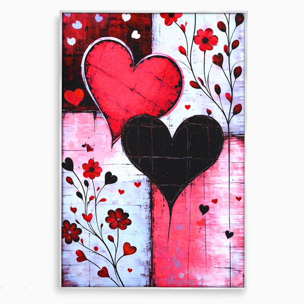 Tablou Canvas Premium, LuxCanva® E1071, Cand Inimile Vorbesc, Dragoste, Inima, Alb, Rosu, Flori, Aniversare, Cadou, Emotie, Armonie, Contraste, Impletit, Poveste, Living, Dormitor