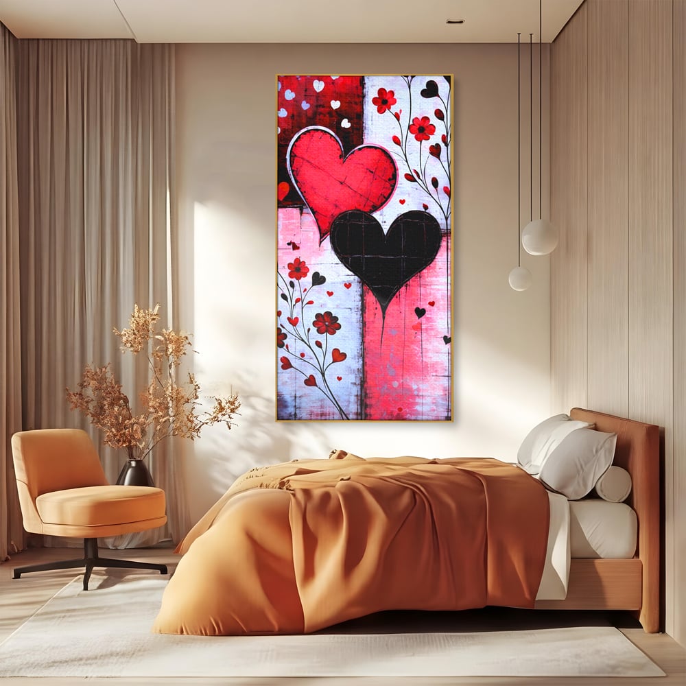 Tablou Canvas Premium, LuxCanva® E1071, Cand Inimile Vorbesc, Dragoste, Inima, Alb, Rosu, Flori, Aniversare, Cadou, Emotie, Armonie, Contraste, Impletit, Poveste, Living, Dormitor