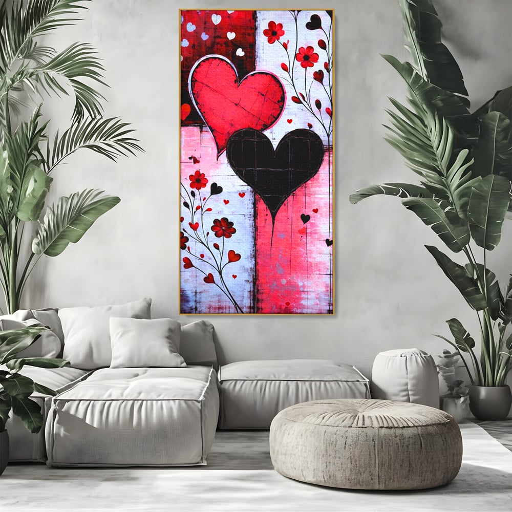 Tablou Canvas Premium, LuxCanva® E1071, Cand Inimile Vorbesc, Dragoste, Inima, Alb, Rosu, Flori, Aniversare, Cadou, Emotie, Armonie, Contraste, Impletit, Poveste, Living, Dormitor