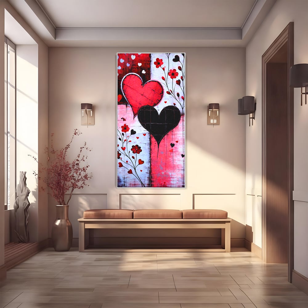 Tablou Canvas Premium, LuxCanva® E1071, Cand Inimile Vorbesc, Dragoste, Inima, Alb, Rosu, Flori, Aniversare, Cadou, Emotie, Armonie, Contraste, Impletit, Poveste, Living, Dormitor