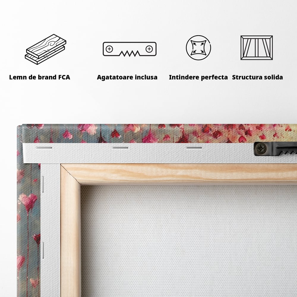 Tablou Canvas Premium, LuxCanva® E1072, Femeia si Ploaia de Inimi, Dragoste, Inima, Umbrela, Rochie, Ploaie, Plimbare, Visare, Sentimente, Feminitate, Sensibilitate, Living, Dormitor