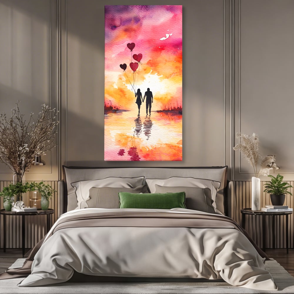 Tablou Canvas Premium, LuxCanva® E1073, Dragoste Fara Sfarsit, Dragoste, Inima, Lumina, Calatorie, Cuplu, Apus, Orizont, Cer, Promisiune, Eternitate, Barbat, Femeie, Living, Dormitor
