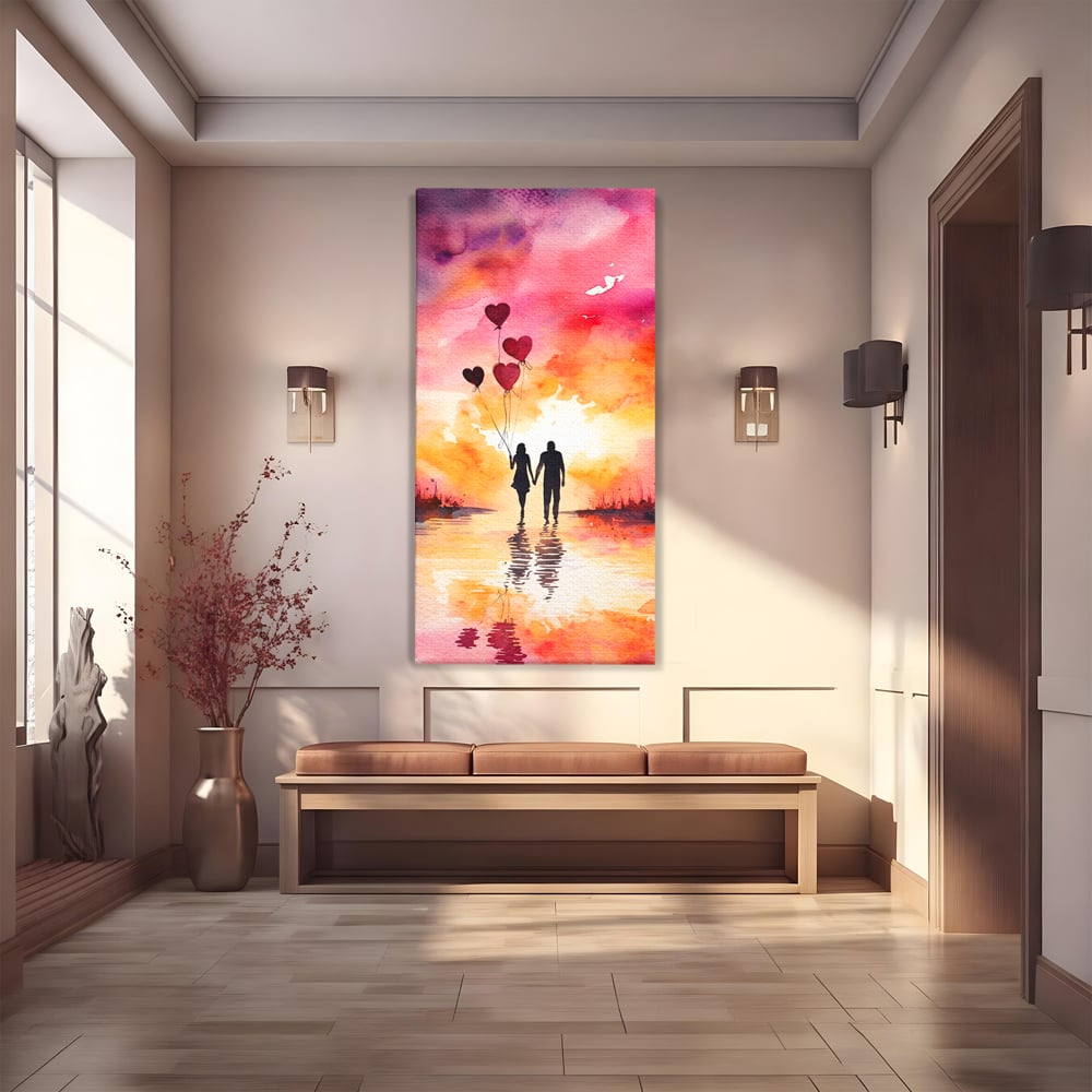 Tablou Canvas Premium, LuxCanva® E1073, Dragoste Fara Sfarsit, Dragoste, Inima, Lumina, Calatorie, Cuplu, Apus, Orizont, Cer, Promisiune, Eternitate, Barbat, Femeie, Living, Dormitor