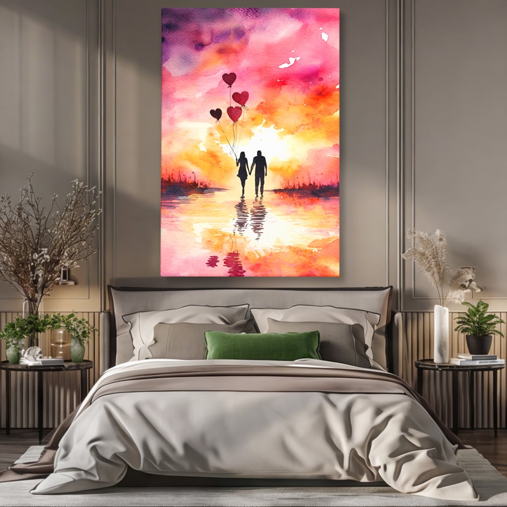 Tablou Canvas Premium, LuxCanva® E1073, Dragoste Fara Sfarsit, Dragoste, Inima, Lumina, Calatorie, Cuplu, Apus, Orizont, Cer, Promisiune, Eternitate, Barbat, Femeie, Living, Dormitor