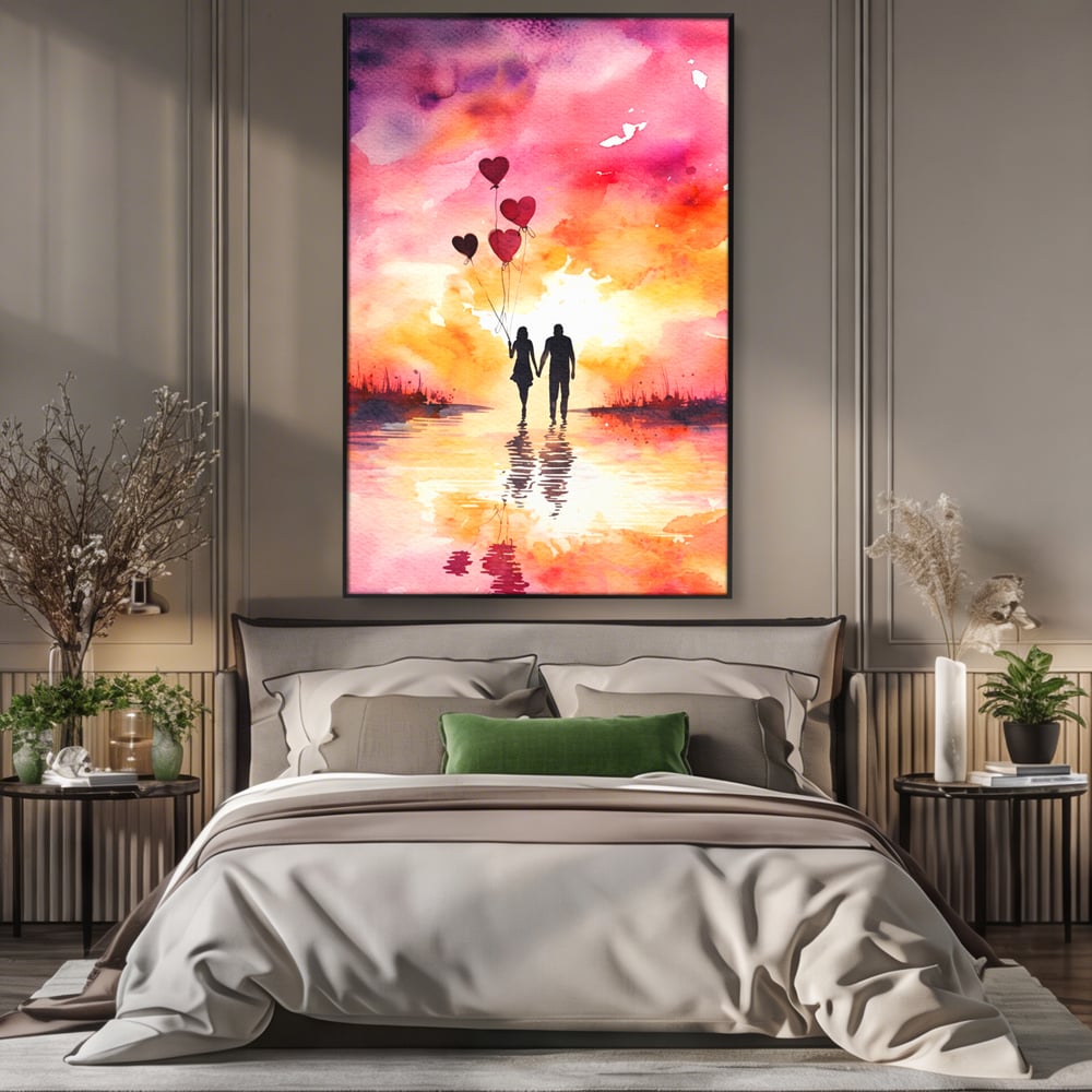 Tablou Canvas Premium, LuxCanva® E1073, Dragoste Fara Sfarsit, Dragoste, Inima, Lumina, Calatorie, Cuplu, Apus, Orizont, Cer, Promisiune, Eternitate, Barbat, Femeie, Living, Dormitor