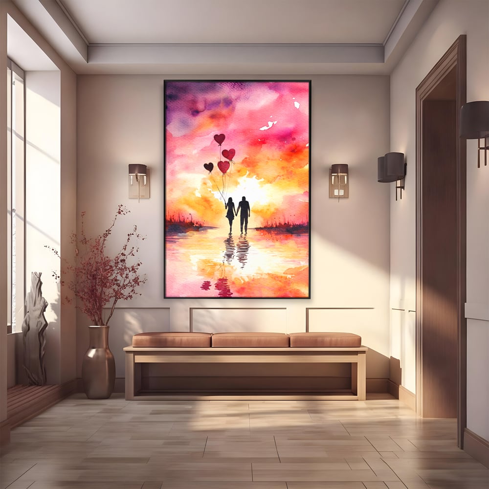 Tablou Canvas Premium, LuxCanva® E1073, Dragoste Fara Sfarsit, Dragoste, Inima, Lumina, Calatorie, Cuplu, Apus, Orizont, Cer, Promisiune, Eternitate, Barbat, Femeie, Living, Dormitor