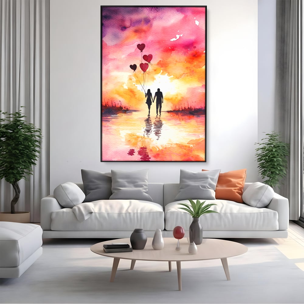 Tablou Canvas Premium, LuxCanva® E1073, Dragoste Fara Sfarsit, Dragoste, Inima, Lumina, Calatorie, Cuplu, Apus, Orizont, Cer, Promisiune, Eternitate, Barbat, Femeie, Living, Dormitor