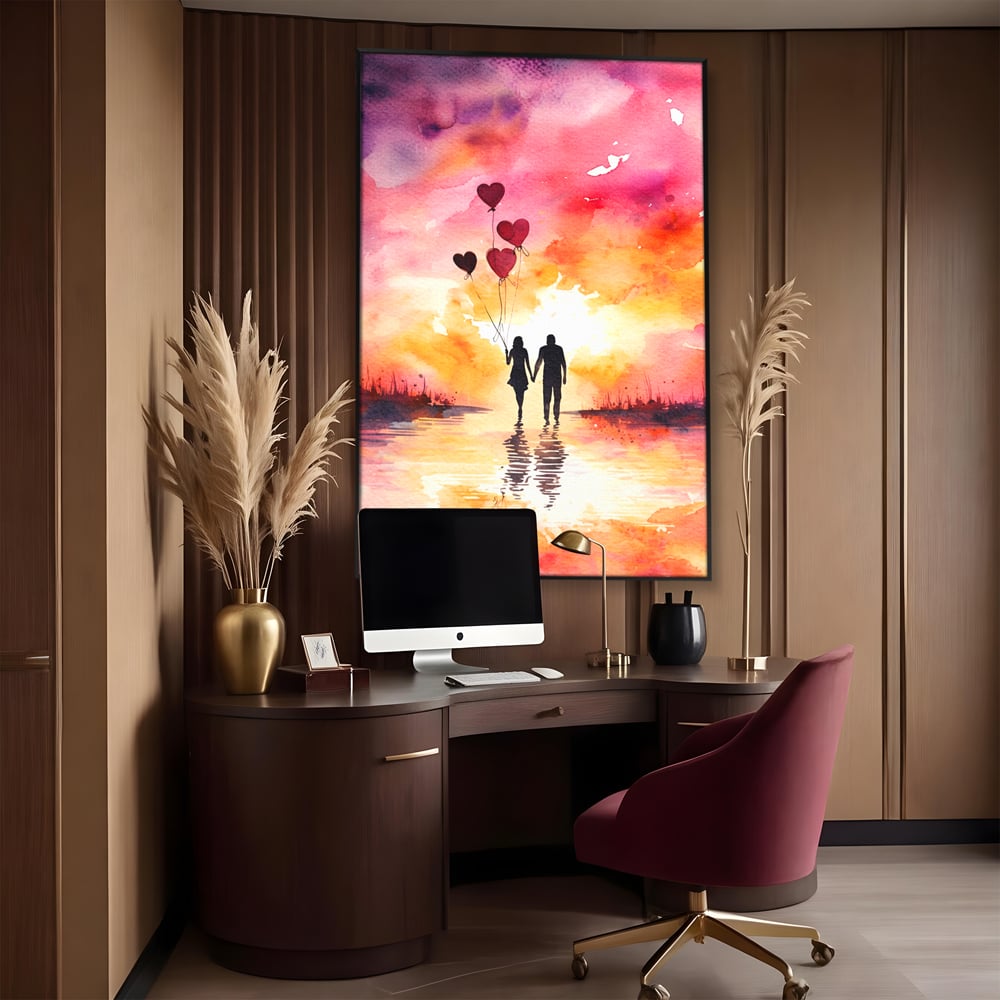 Tablou Canvas Premium, LuxCanva® E1073, Dragoste Fara Sfarsit, Dragoste, Inima, Lumina, Calatorie, Cuplu, Apus, Orizont, Cer, Promisiune, Eternitate, Barbat, Femeie, Living, Dormitor