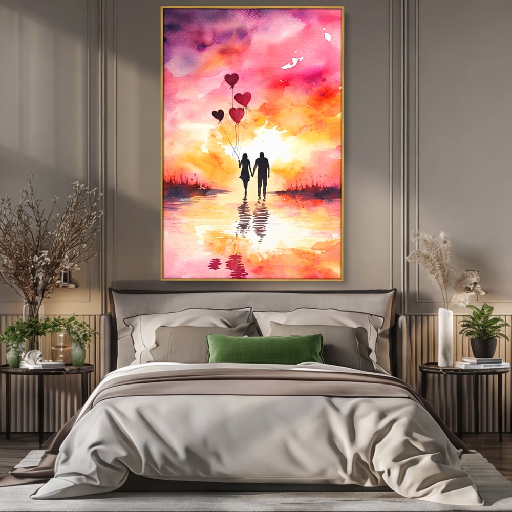 Tablou Canvas Premium, LuxCanva® E1073, Dragoste Fara Sfarsit, Dragoste, Inima, Lumina, Calatorie, Cuplu, Apus, Orizont, Cer, Promisiune, Eternitate, Barbat, Femeie, Living, Dormitor