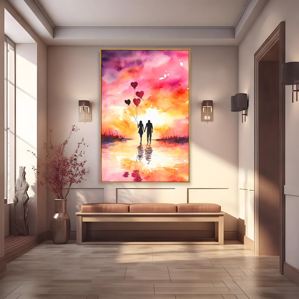 Tablou Canvas Premium, LuxCanva® E1073, Dragoste Fara Sfarsit, Dragoste, Inima, Lumina, Calatorie, Cuplu, Apus, Orizont, Cer, Promisiune, Eternitate, Barbat, Femeie, Living, Dormitor