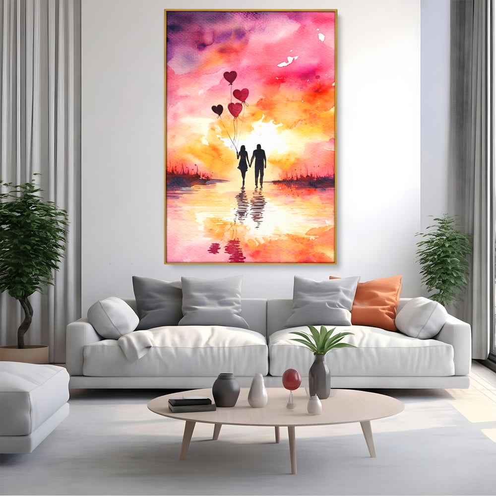 Tablou Canvas Premium, LuxCanva® E1073, Dragoste Fara Sfarsit, Dragoste, Inima, Lumina, Calatorie, Cuplu, Apus, Orizont, Cer, Promisiune, Eternitate, Barbat, Femeie, Living, Dormitor