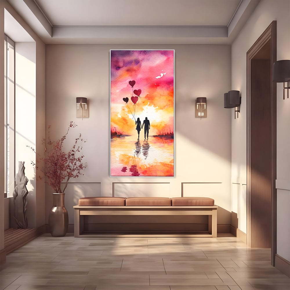 Tablou Canvas Premium, LuxCanva® E1073, Dragoste Fara Sfarsit, Dragoste, Inima, Lumina, Calatorie, Cuplu, Apus, Orizont, Cer, Promisiune, Eternitate, Barbat, Femeie, Living, Dormitor