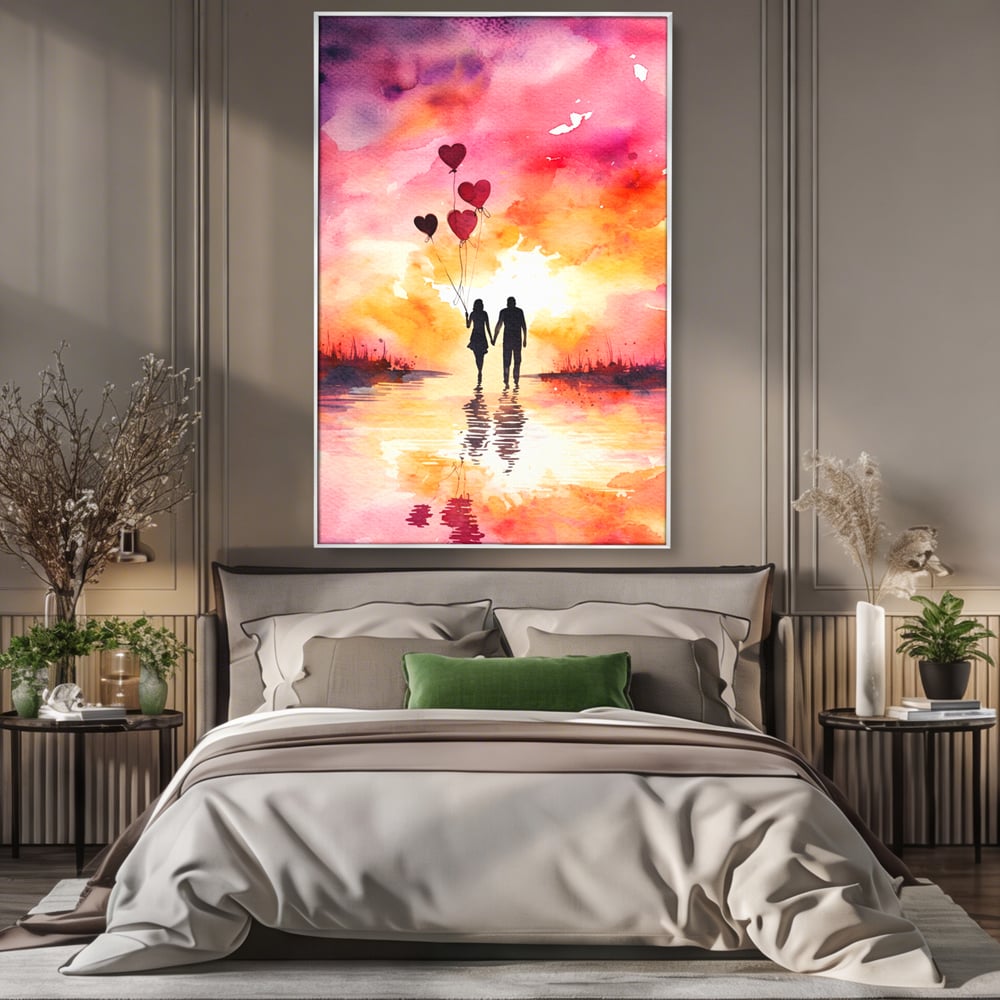 Tablou Canvas Premium, LuxCanva® E1073, Dragoste Fara Sfarsit, Dragoste, Inima, Lumina, Calatorie, Cuplu, Apus, Orizont, Cer, Promisiune, Eternitate, Barbat, Femeie, Living, Dormitor
