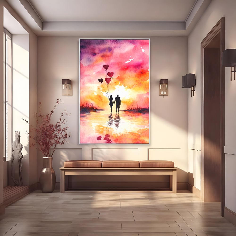 Tablou Canvas Premium, LuxCanva® E1073, Dragoste Fara Sfarsit, Dragoste, Inima, Lumina, Calatorie, Cuplu, Apus, Orizont, Cer, Promisiune, Eternitate, Barbat, Femeie, Living, Dormitor