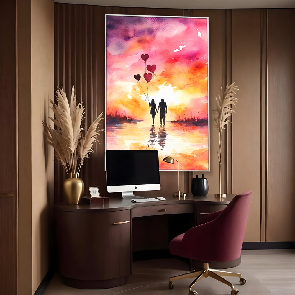 Tablou Canvas Premium, LuxCanva® E1073, Dragoste Fara Sfarsit, Dragoste, Inima, Lumina, Calatorie, Cuplu, Apus, Orizont, Cer, Promisiune, Eternitate, Barbat, Femeie, Living, Dormitor