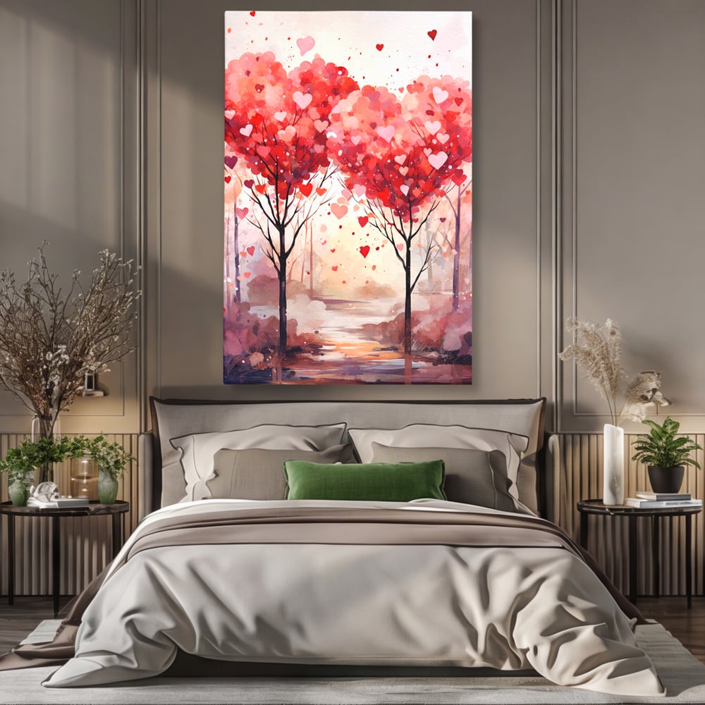 Tablou Canvas Premium, LuxCanva® E1074, Cand Natura Iubeste, Dragoste, Inima, Copac, Padure, Arta, Romantica, Peisaj, Legatura, Parc, Primavara, Radacini, Pamant, Living, Dormitor