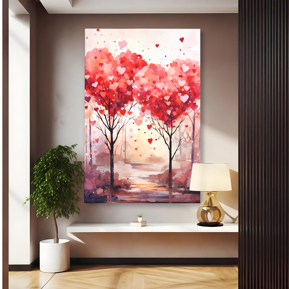 Tablou Canvas Premium, LuxCanva® E1074, Cand Natura Iubeste, Dragoste, Inima, Copac, Padure, Arta, Romantica, Peisaj, Legatura, Parc, Primavara, Radacini, Pamant, Living, Dormitor