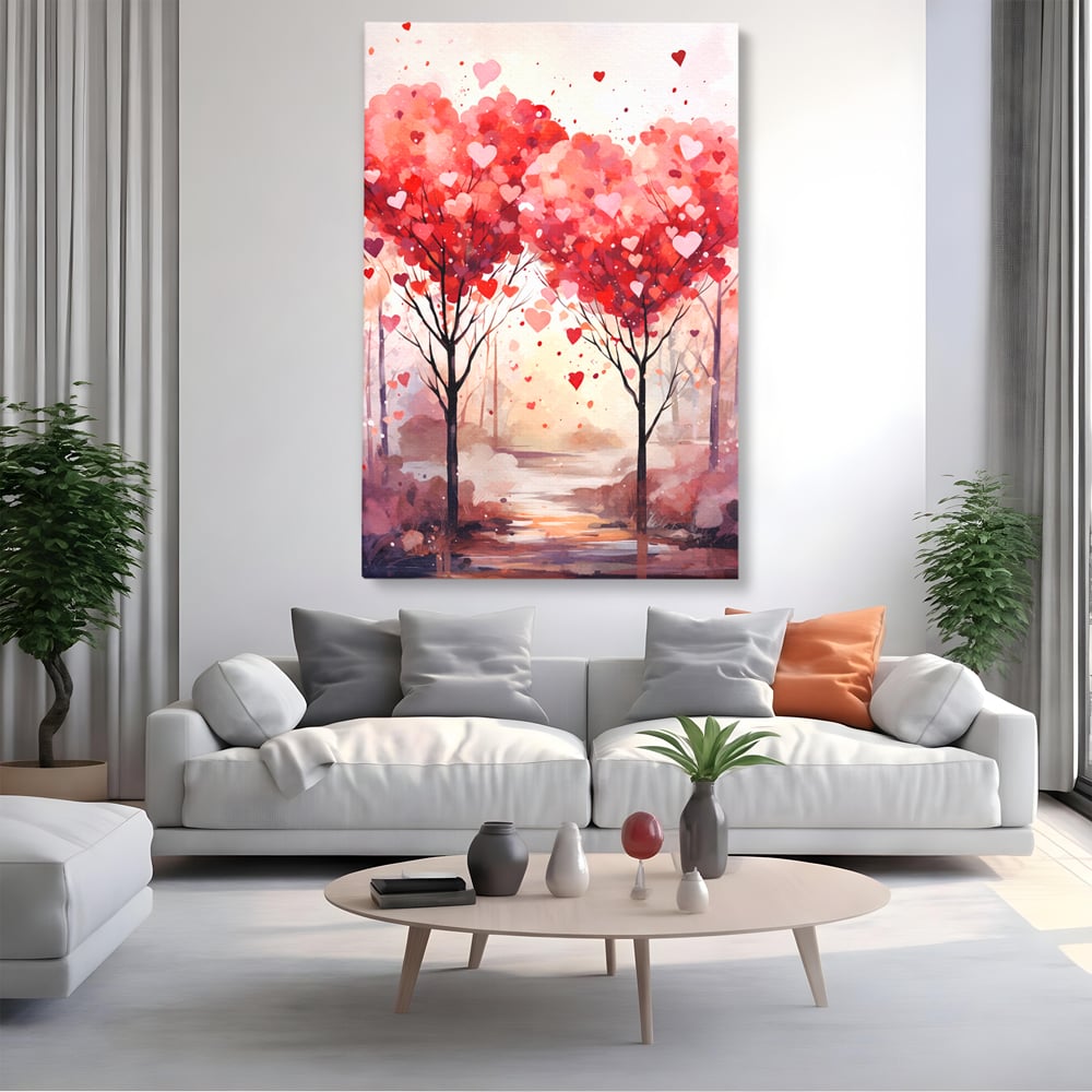 Tablou Canvas Premium, LuxCanva® E1074, Cand Natura Iubeste, Dragoste, Inima, Copac, Padure, Arta, Romantica, Peisaj, Legatura, Parc, Primavara, Radacini, Pamant, Living, Dormitor