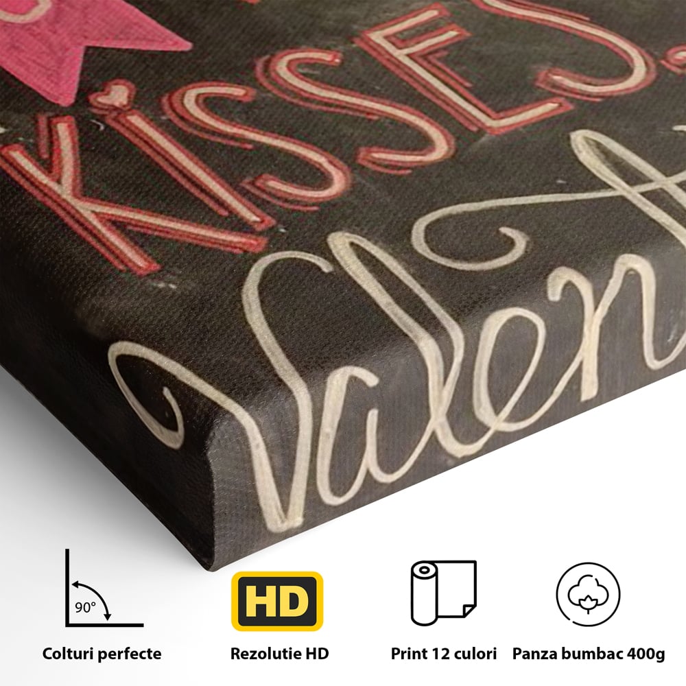 Tablou Canvas Premium, LuxCanva® E1076, XOXO, Cu Iubire, Dragoste, Mesaj, Zi, Indragostiti, Cadou, Litere, Scrisoare, Iubire, Valentine’s Day, Tabla, Scriere, Creta, Living, Dormitor
