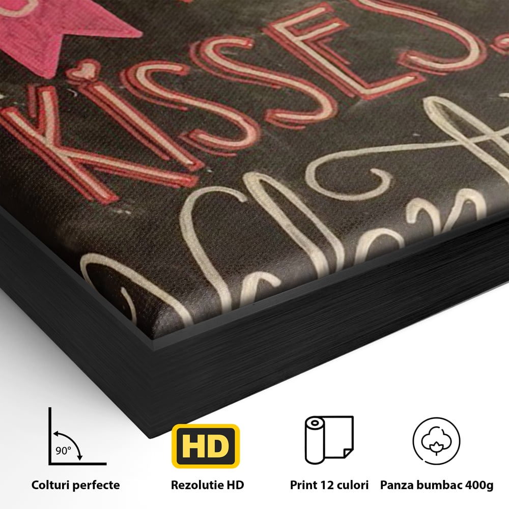 Tablou Canvas Premium, LuxCanva® E1076, XOXO, Cu Iubire, Dragoste, Mesaj, Zi, Indragostiti, Cadou, Litere, Scrisoare, Iubire, Valentine’s Day, Tabla, Scriere, Creta, Living, Dormitor